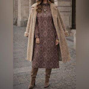 Vintage Paisley Midi Dress Mock Neck Long Sleeve | Medium